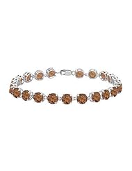 14K White Gold Prong Set Round Smoky Topaz Bracelet with 12.00 CT TGW