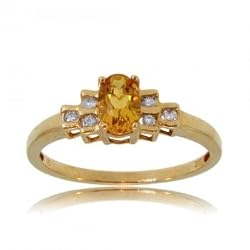 Oval Citrine & Diamond Ring in 10K Yellow Gold Size 7