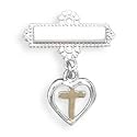 Baptismal Pin with Heart and 18K Gold Cross Charm