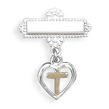 Baptismal Pin with Heart and 18K Gold Cross Charm