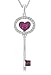 18K White Gold Oxidized Pave Setting Round Diamond And Ruby Key Heart Pendant With 925 Sterling Silver Chain (16