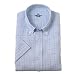 Short Sleeve Linen Casual Shirt Navy Blue Check Large