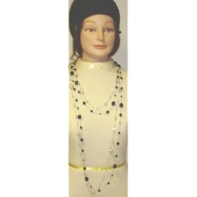 Set of Two Very Long Chain Simulated Ivory Pearls and Onyx Beads Necklaces and Earrings Offered...