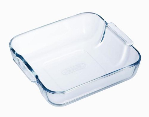 Pyrex 1040741, Pirofila da forno quadrata in vetro con manici, 21 x 21 cm