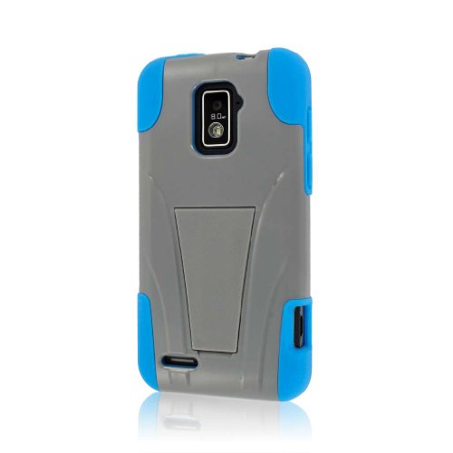 ZTE Warp 4G Case (N9510), MPERO IMPACT X Series Dual Layered Tough Durable Shock Absorbing Silicone Polycarbonate Hybrid Kickstand Case for Warp 4G [Perfect Fit & Precise Port Cut Outs] - Blue / Gray