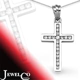Jewelco London 18 Carat White Gold 18pts Diamond Cross (Comes with 18 inch Pendant Chain)
