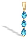 14K Yellow Gold Genuine Pear Blue Topaz 3-Stone Pendant