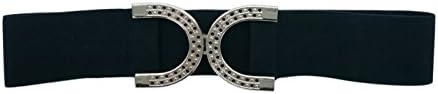 Cleyton Womens Adjustable Elastic Wide Waist Belt Fashion Metal Buckle Girdle (L(34-38inch), Black)