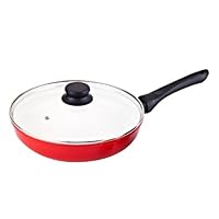 Vinaroz Die Cast aluminum with Ceramic Coating 28-Cm Fry Pan with Lid and Vent, Red
