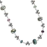Pearl, Abalone Shell and Fluorite Necklace Adjustable Length Sterling Silver - Made in the USA