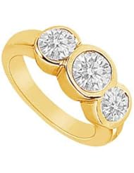 Three Stone Diamond Ring 14K Yellow Gold - 1.75 CT Diamonds