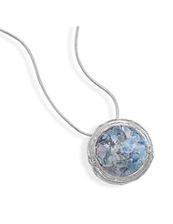 Ancient Roman Glass and Textured Edge Necklace with Chain