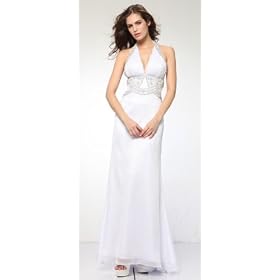 Buy 3070 WHITE RHINESTONE BEADS HALTER LONG BALL GOWN