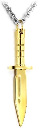 JuliesDeal Fashion Jewelry Fashion Unisex Stainless Steel Necklace 18K Gold Plated Personalized Dagger Pendant 5.8x1.5cm Chain Necklets 14.3g Weight For Men's Or Women's Best Gift