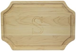 CHUBBCO 300-S Bar/Cheese Board with Scalloped Corners, 9-Inch by 12-Inch by 0.75-Inch, Monogrammed "S", Maple
