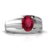 14K White Gold Oval Created Ruby Men's Men's Ring