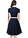 Miusol Women's Polo Neck Contrast Retro Short Sleeve Business Swing Dress,Navy Blue,Large