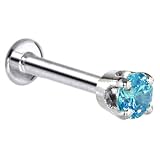 16 Gauge 5/16 Inches -Solid 14KT White Gold 3mm Topaz Cubic Zirconia Tragus Earring Body Jewelry Stud