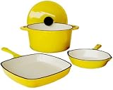 Payless 4-Piece Enamel Cast Iron Lemon Yellow Cookware Set.