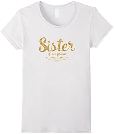 Women's Sister of the Groom Gold Glitter Printed T-Shirt XL White
