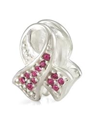 Genuine Ohm Beads (TM) Product. 925 Sterling Silver Breast Cancer Awareness European Bead Charm. 100% Satisfaction Guaranteed.