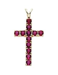 CleverEves 14K Yellow Gold 24.00X15.00 mm Cross Pendant W Ruby