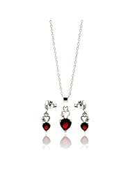 Nickel Free Sterling Silver Pendant & Earring Sets Hanging Red Cubic Zirconia Heart Sterling Silver Set Pendant Length: 13.85mm Width: 6.65mm Earring Length: 12mm Width: 5.7mm