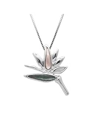 Sterling Silver Bird of Paradise Flower Necklace Pendant with Pink and Green Opal and Box Chain