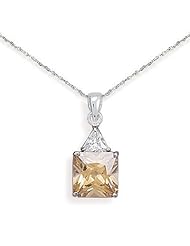 Square Champagne Cubic Zirconia Necklace Rhodium on Sterling, with Rope Chain