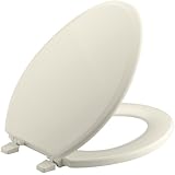 KOHLER K-4694-47 Ridgewood Molded-Wood with Color-Matched Plastic Hinges Elongated Toilet Seat, Almond