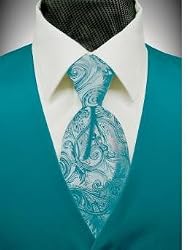 Tuxedo Vest - Solid Satin Turquoise with Coordinating Tapestry Tie