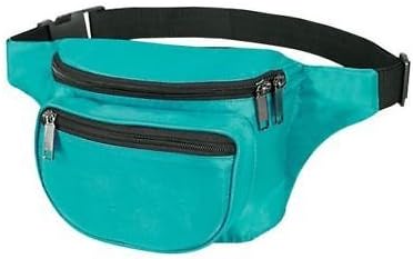 3-zipper Fanny Pack, Adjustable Polyweb Waist Belt (Teal)