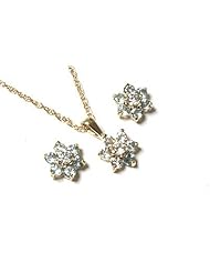 Peninsula Jewellery 9Ct Gold Blue Topaz And Cubic Zirconia Cluster Pendant And Chain With Earrings