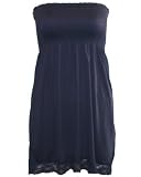 Strapless Navy Blue Smocking Dress Lace Trimmed Bottom