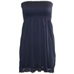 Strapless Navy Blue Smocking Dress Lace Trimmed Bottom