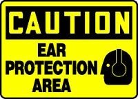 CAUTION EAR PROTECTION AREA (W/GRAPHIC) 10 x 14 Dura Fiberglass Sign
