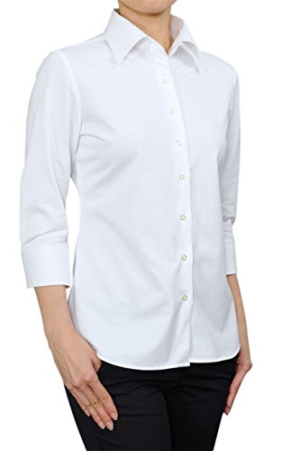 (オジエ) ozie 【レディースシャツ・ブラウス・ニットシャツ】ナチュラルフィット・七部袖・ドライ加工クールマックス・イージーケア・ワイドカラー・日本製・無地