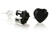 Black Heart Cut Cubic Zirconia CZ Silver Stud Earrings