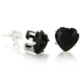 Black Heart Cut Cubic Zirconia CZ Silver Stud Earrings