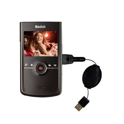 Retractable USB Cable for the Kodak Zi8 Pocket Video Camera with Power Hot Sync and Charge capabilities - uses Gomadic TipExchange Technology