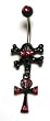 Stainless Steel Gothic Belly Ring with Red CZ - Skull & Cross