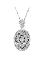 Sterling Silver Cubic Zirconia Locket Necklace by US Gems