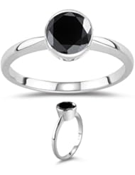 0.37-0.42 Cts of 4 mm AAA Round Black Diamond Solitaire Ring in 14K White Gold