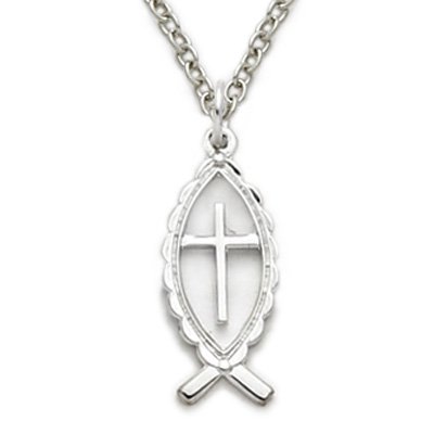 Sterling Silver Fish and Cross Necklace