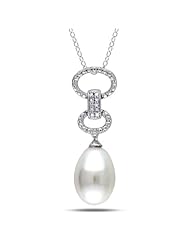 Sterling Silver Freshwater Pearl and Accent Diamond Pendant (9.0-9.5mm) (18")