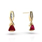 14K Yellow Gold Trillion Created Ruby and Diamond Earrings