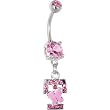 Pink Gem Butterfly Initial Dangle Belly Ring - Letter T