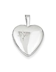 Sterling Silver Diamond 16mm Polished Heart Locket. Carat Wt- 0.015ct