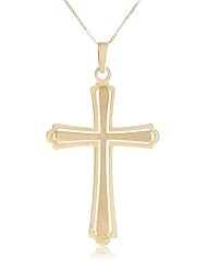 Italian 14k Gold High Polished and Satin Finished Cross Pendant Necklace, 18"