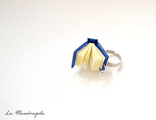 Blue Night Book Ring. Book lover gift. Tiny miniature book ring for writer. Adjustable ring